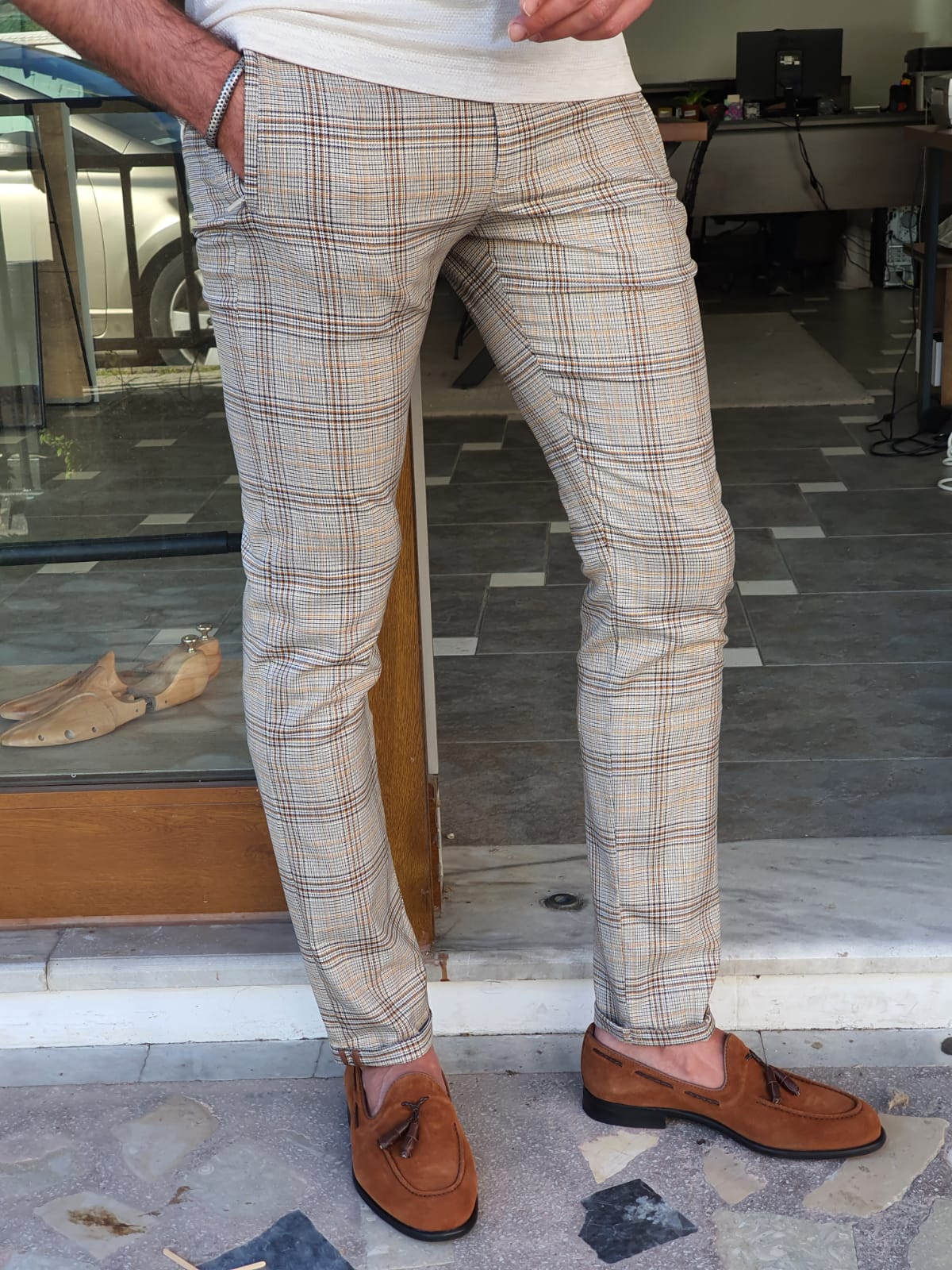 Morris Slim Fit Brown Plaid Pants – MCR TAILOR