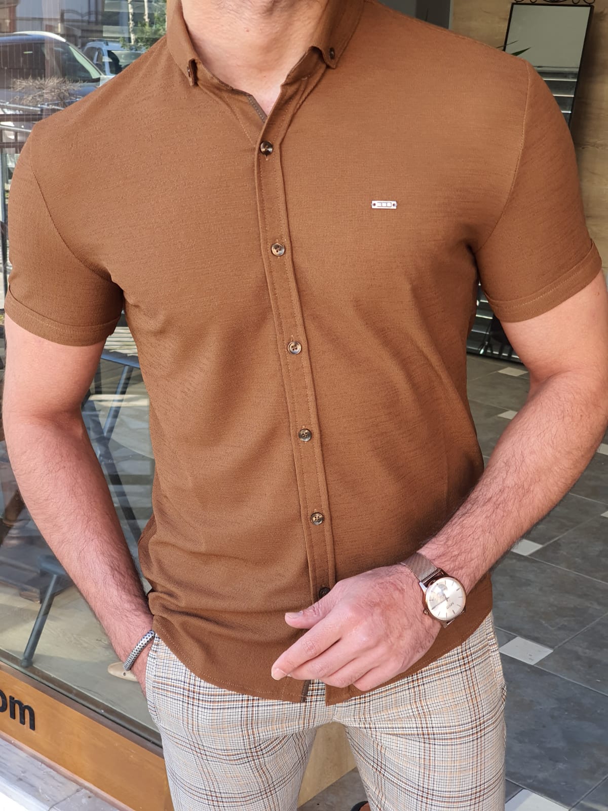 fragment artikel Bejaarden Buy Camel Slim Fit Short Sleeve Shirt by GentWith | Worldwide Shipping