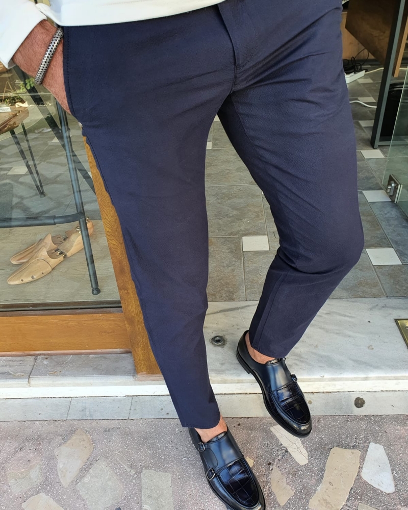 Buy Navy Blue Slim Fit Pants by GentWith with Free Shipping