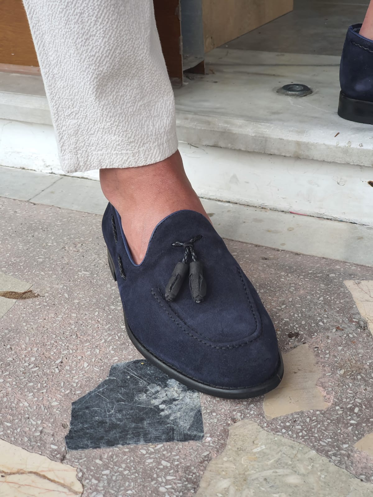 Buy Navy Blue Suede Tassel Loafers by  with Free Shipping