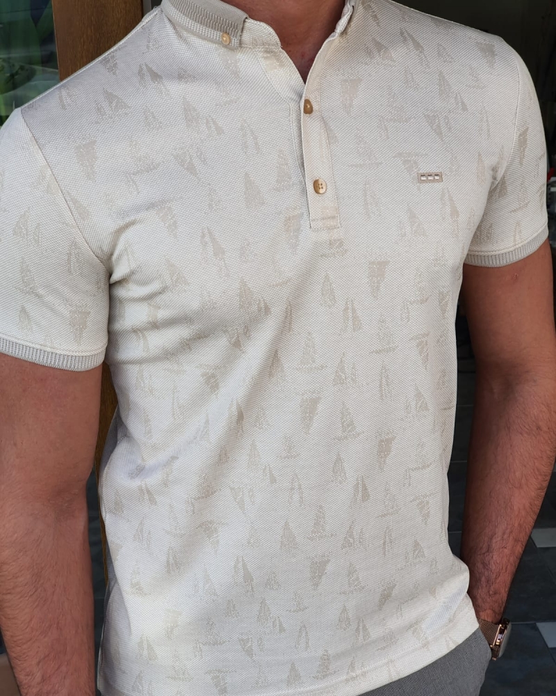 Beige Slim Fit Polo T-Shirt by GentWith.com with Free Worldwide Shipping