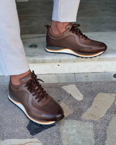 Brown High-Top Lace Up Sneakers by GentWith.com with Free Worldwide Shipping