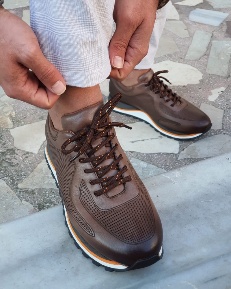 Brown High-Top Lace Up Sneakers by GentWith.com with Free Worldwide Shipping