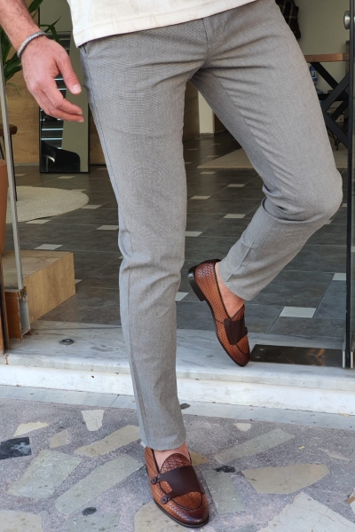 Brown Slim Fit Cotton Pants by GentWith.com with Free Worldwide Shipping