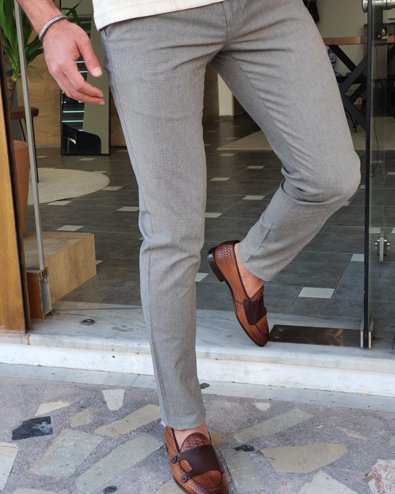 Brown Slim Fit Cotton Pants by GentWith.com with Free Worldwide Shipping