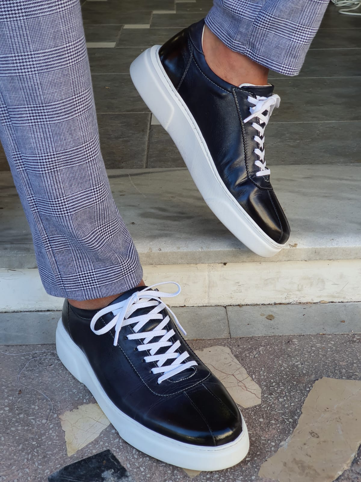Navy Blue Mid-Top Sneakers by GentWith.com | Worldwide Shipping