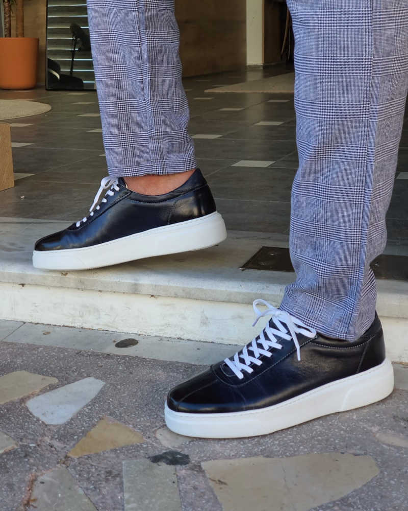 Navy Blue Mid-Top Sneakers by GentWith.com with Free Worldwide Shipping