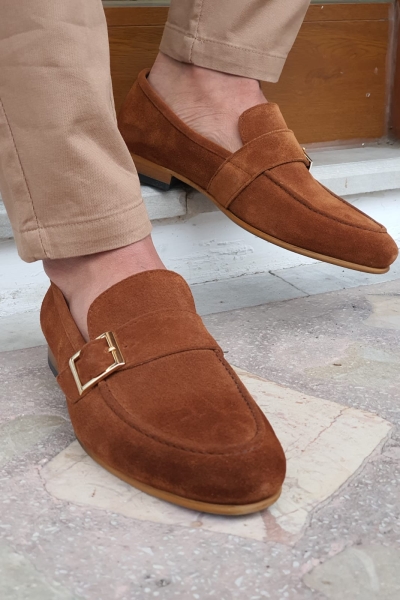 Brown Suede Buckle Loafers by GentWith.com with Free Worldwide Shipping