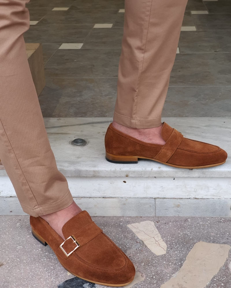 Brown Suede Buckle Loafers by GentWith.com with Free Worldwide Shipping