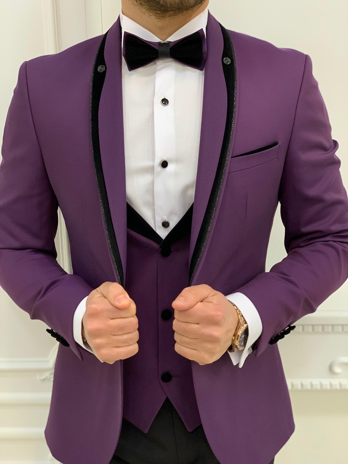 Buy Purple Slim Fit Shawl Lapel Tuxedo by GentWith | Worldwide Shipping