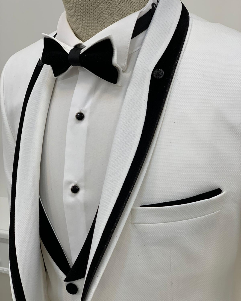 White Slim Fit Shawl Lapel Tuxedo by GentWith.com with Free Worldwide Shipping