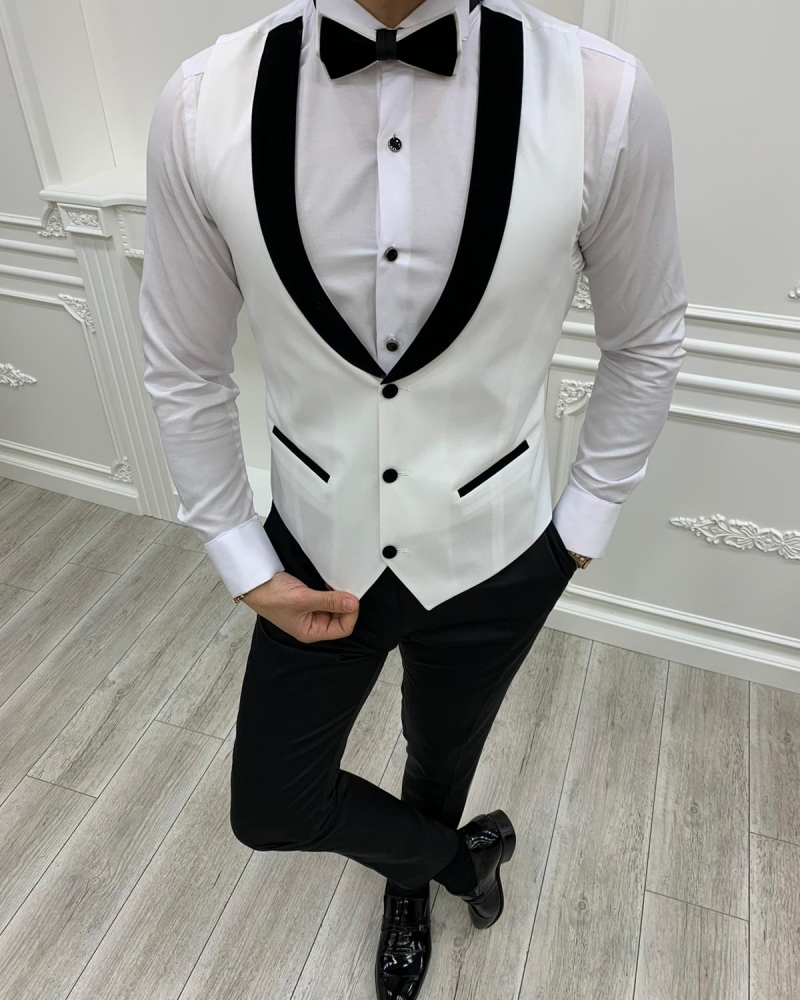 White Slim Fit Shawl Lapel Tuxedos by GentWith.com with Free Worldwide Shipping