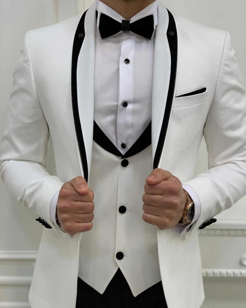 White Slim Fit Shawl Lapel Tuxedos by GentWith.com with Free Worldwide Shipping