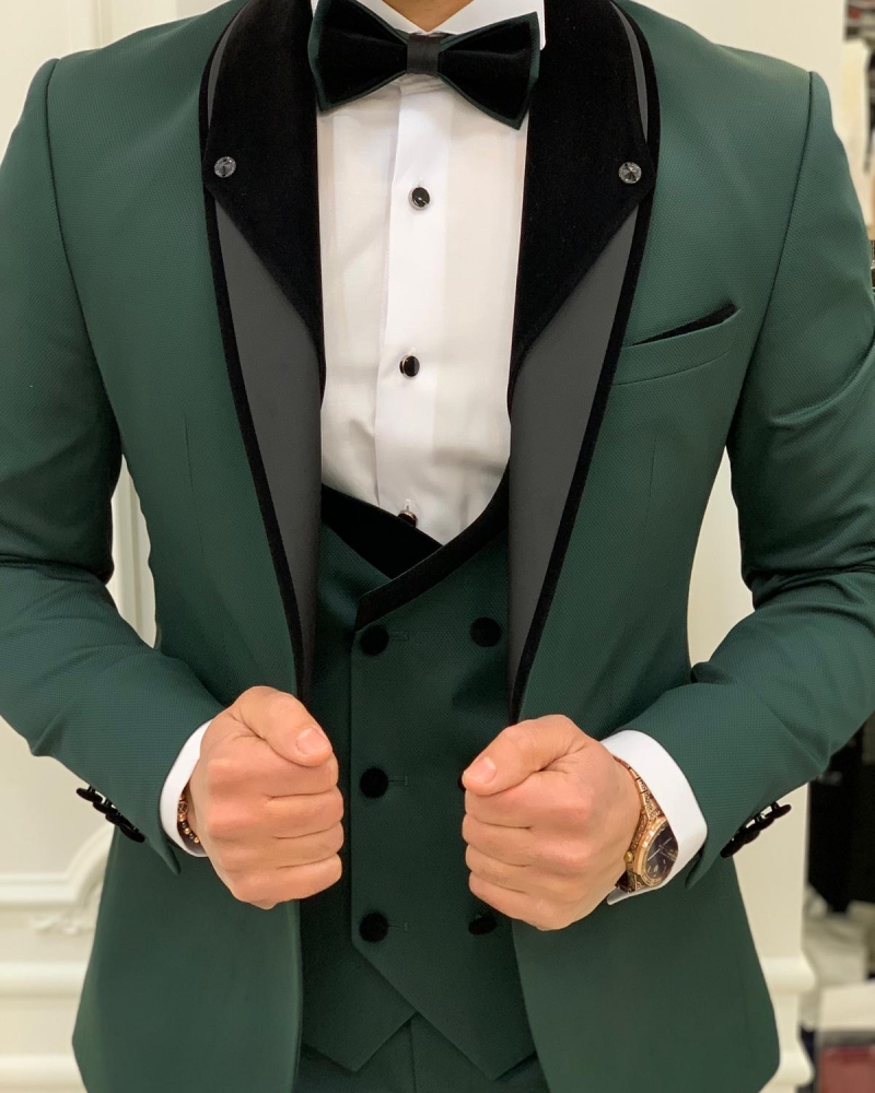 Green Slim Fit Shawl Lapel Tuxedo by GentWith.com with Free Worldwide Shipping