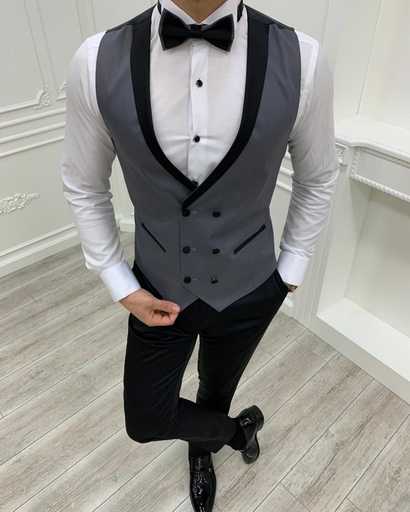 Gray Slim Fit Peak Lapel Tuxedos by GentWith.com with Free Worldwide Shipping
