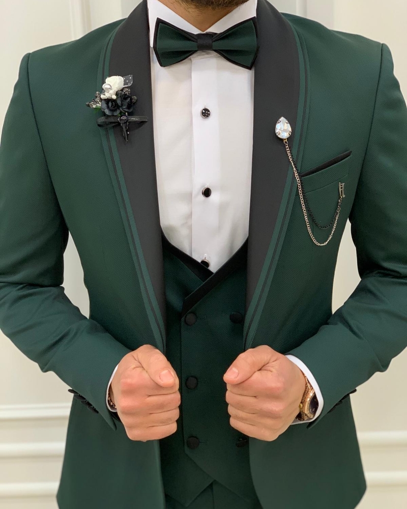 Green Slim Fit Shawl Lapel Tuxedo by GentWith.com with Free Worldwide Shipping