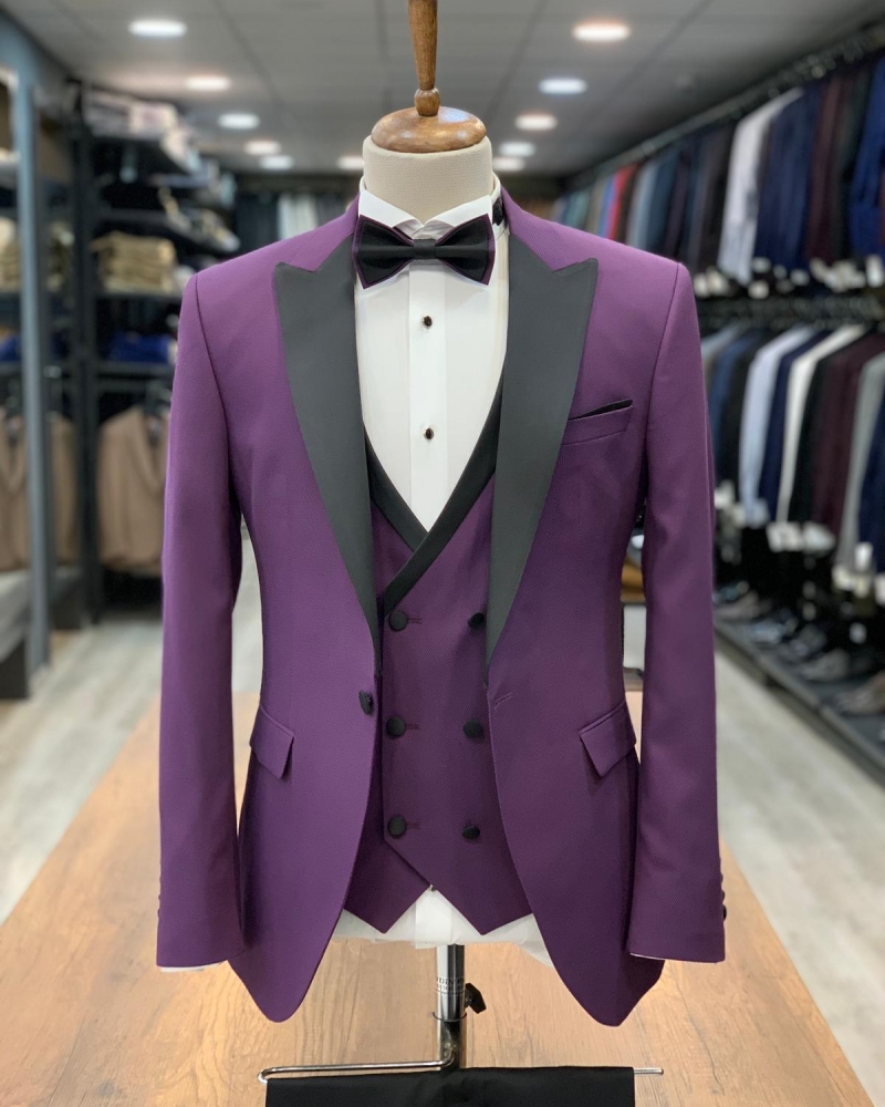 Purple Slim Fit Peak Lapel Tuxedo by GentWith.com with Free Worldwide Shipping