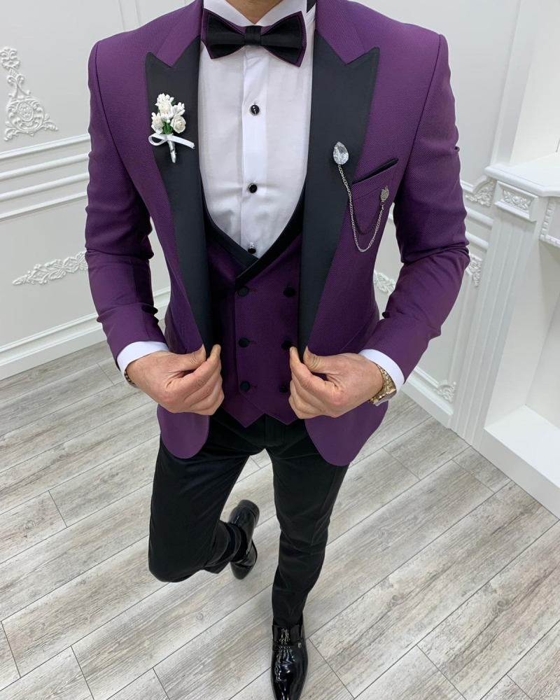 Purple Slim Fit Peak Lapel Tuxedos by GentWith.com with Free Worldwide Shipping