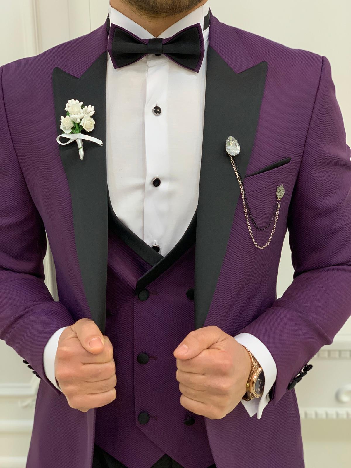 Buy Purple Slim Fit Peak Lapel Tuxedo by GentWith | Worldwide Shipping