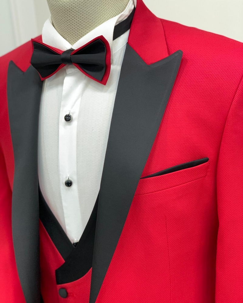 Red Slim Fit Peak Lapel Tuxedo by GentWith.com with Free Worldwide Shipping