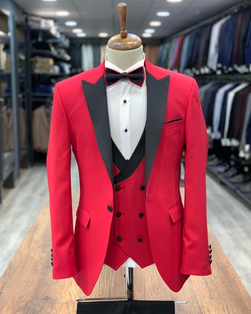 Buy Red Slim Fit Peak Lapel Tuxedo by GentWith | Worldwide Shipping