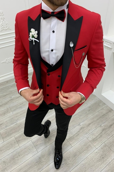Red Slim Fit Peak Lapel Tuxedos by GentWith.com with Free Worldwide Shipping