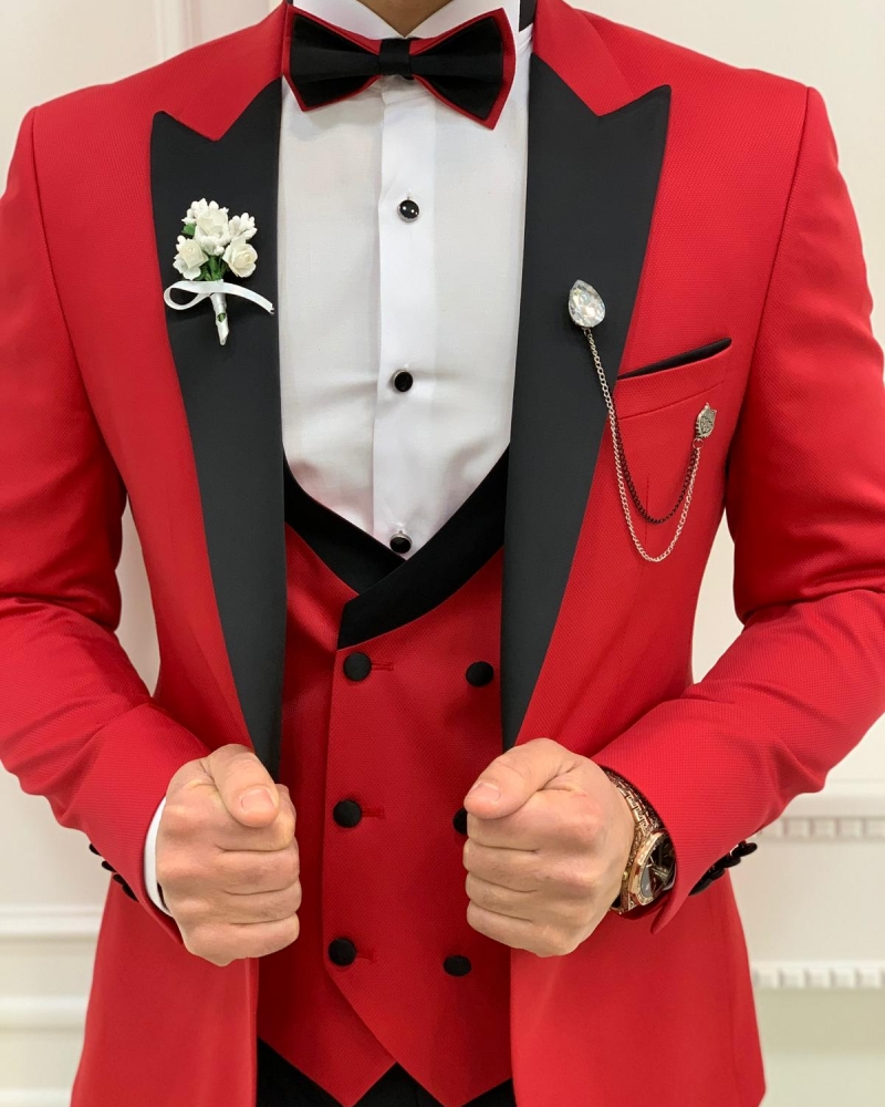 Red Slim Fit Peak Lapel Tuxedos by GentWith.com with Free Worldwide Shipping