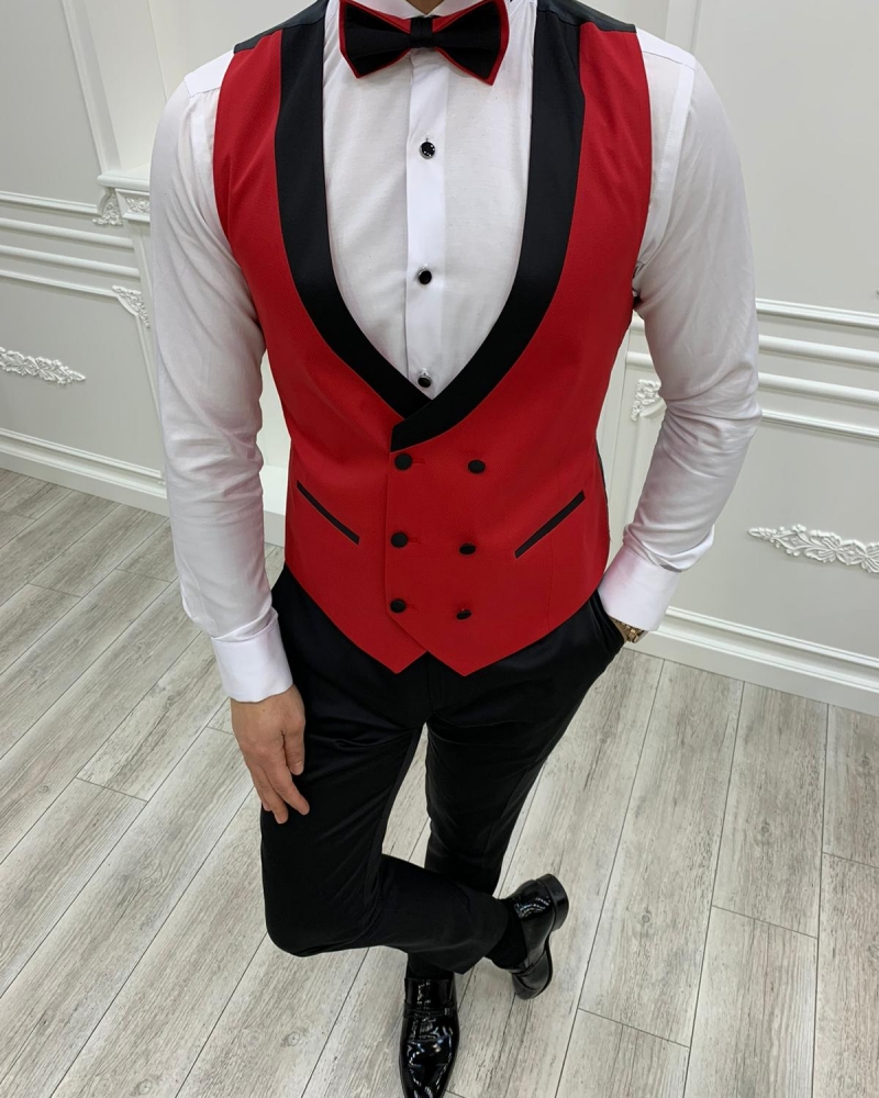 Red Slim Fit Peak Lapel Tuxedos by GentWith.com with Free Worldwide Shipping