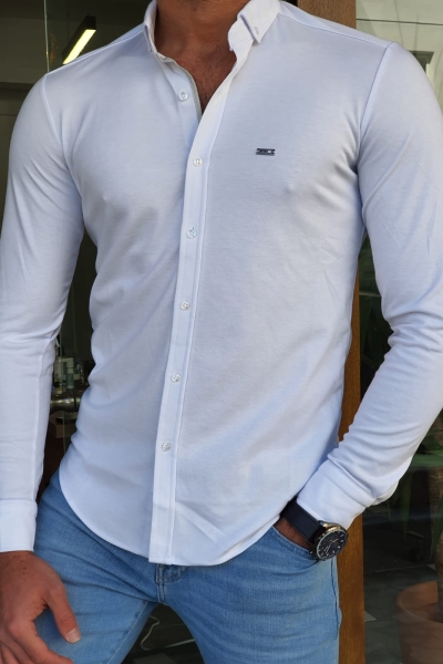 White Slim Fit Long Sleeve Shirt by GentWith.com with Free Worldwide Shipping