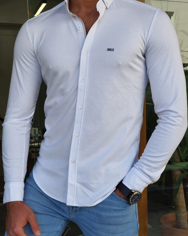 Buy White Slim Fit Long Sleeve Shirt by GentWith | Worldwide Shipping