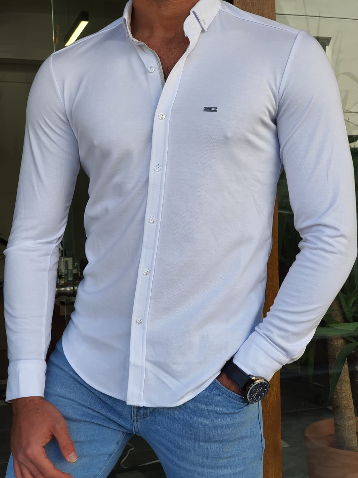 Buy White Slim Fit Long Sleeve Shirt by GentWith | Worldwide Shipping