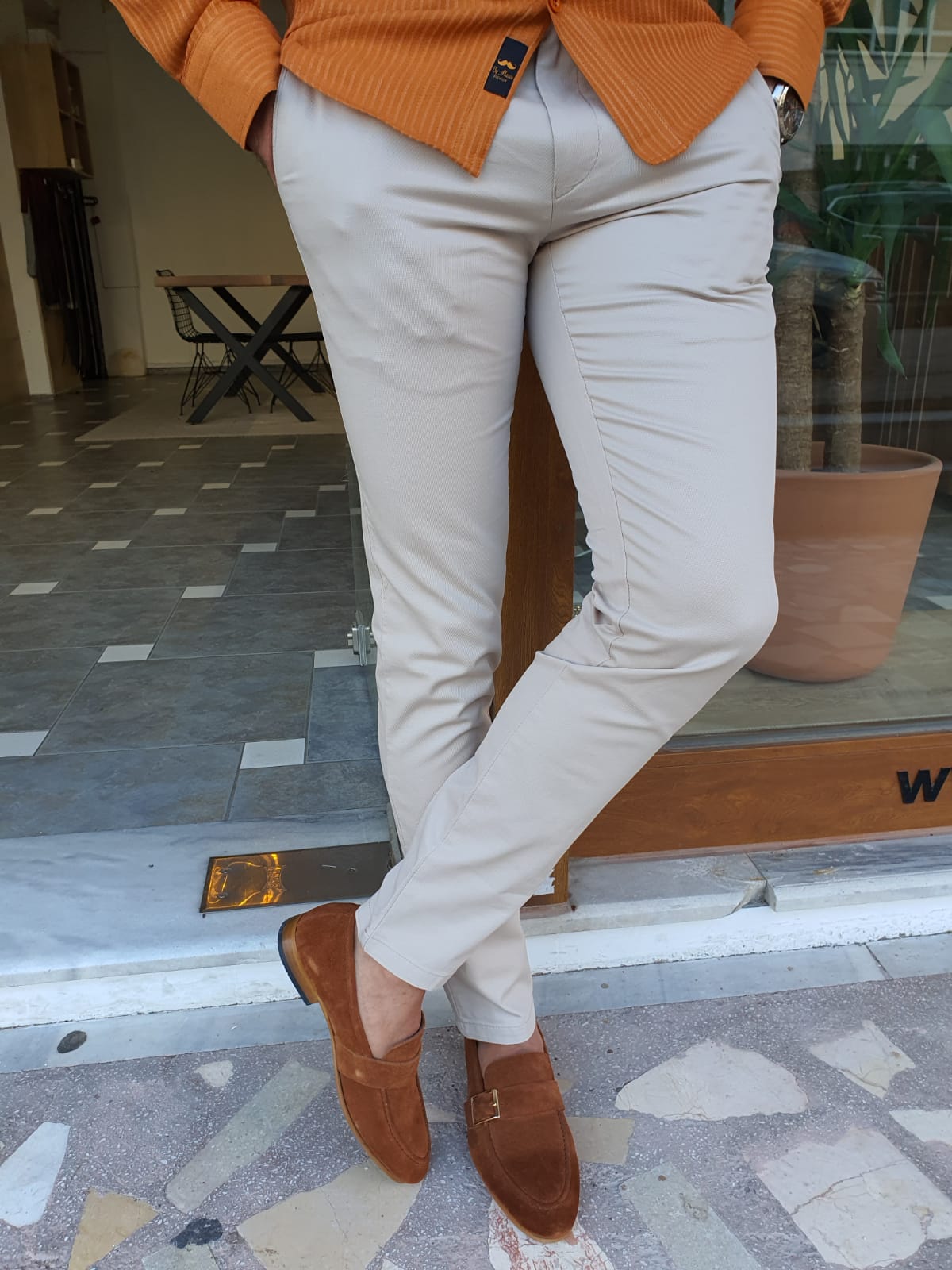 Buy Beige Slim Fit Cotton Pants by GentWith.com | Worldwide Shipping
