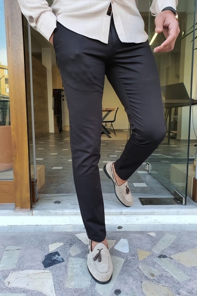 Black Slim Fit Cotton Pants by GentWith.com with Free Worldwide Shipping