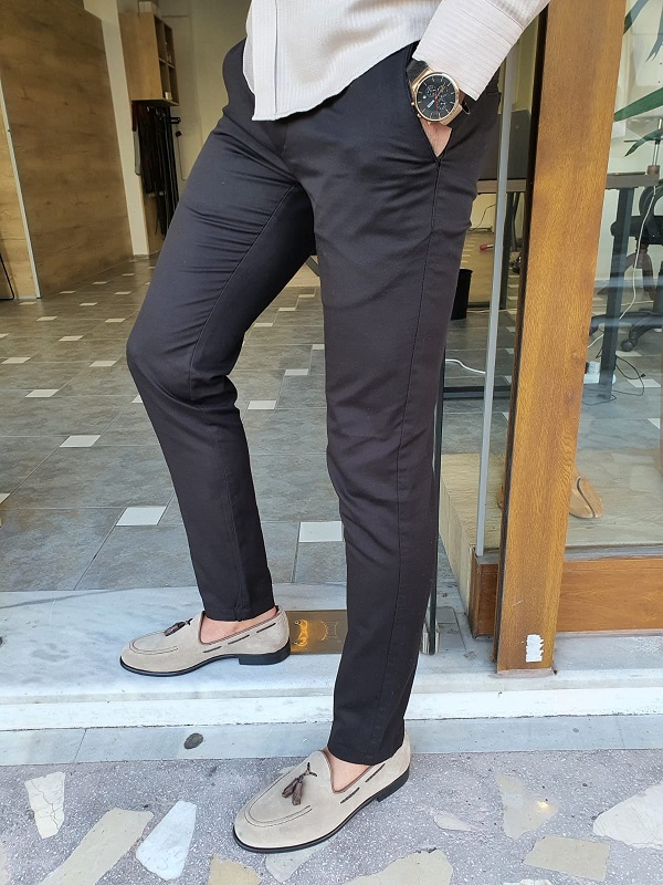 Buy Black Slim Fit Cotton Pants by GentWith.com | Worldwide Shipping