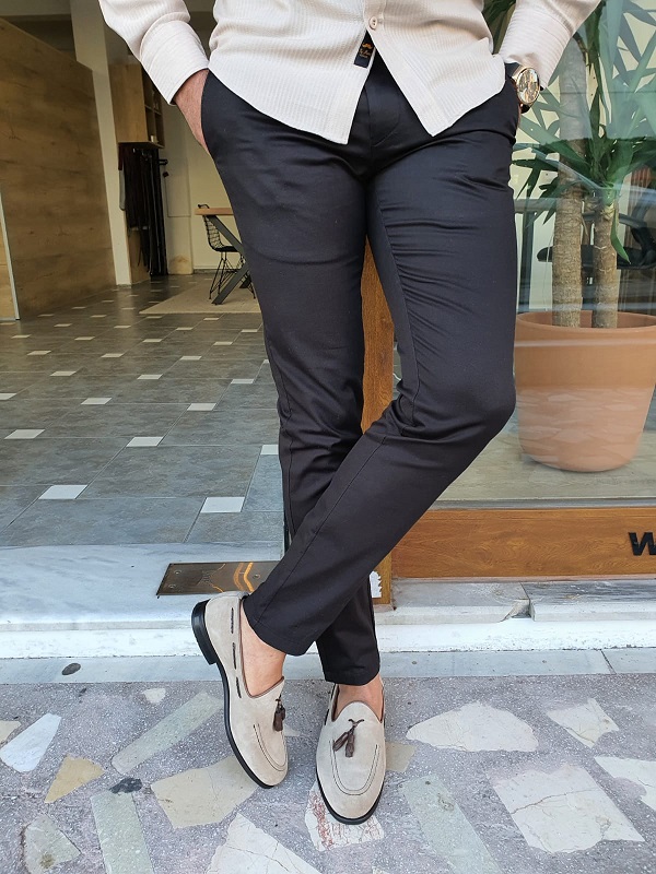 Black Slim Fit Cotton Pants by GentWith.com with Free Worldwide Shipping