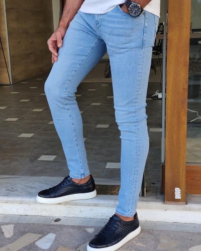 Blue Slim Fit Jeans by GentWith.com with Free Worldwide Shipping