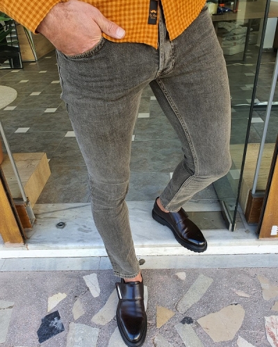 Brown Slim Fit Jeans by GentWith.com with Free Worldwide Shipping