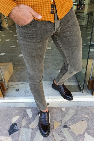 Brown Slim Fit Jeans by GentWith.com with Free Worldwide Shipping