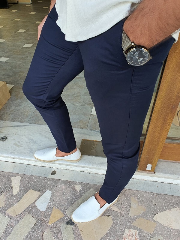 Buy Navy Blue Slim Fit Pants by GentWith with Free Shipping