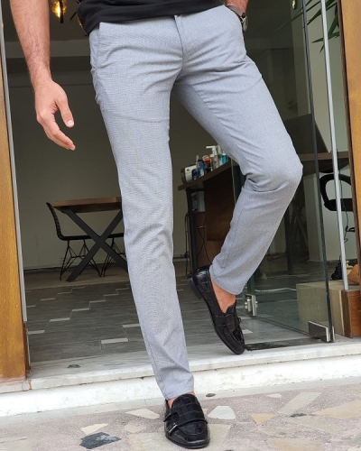 Gray Slim Fit Cotton Pants by GentWith.com with Free Worldwide Shipping