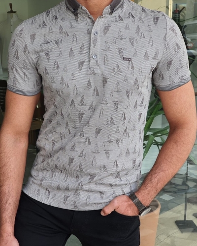 Gray Slim Fit Polo T-Shirt by GentWith.com with Free Worldwide Shipping