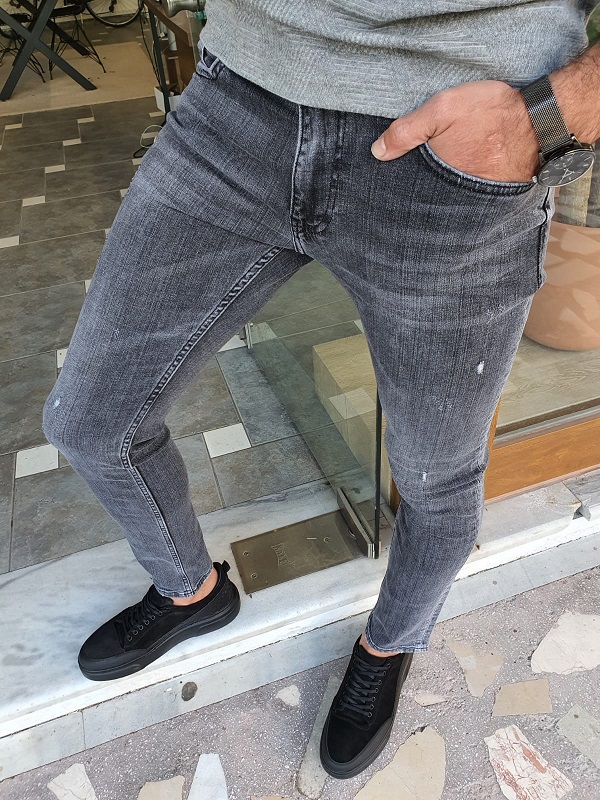 GentWith Ely Gray Slim Fit Ripped Jeans