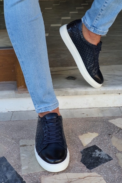 Navy Blue Low-Top Sneakers by GentWith.com with Free Worldwide Shipping