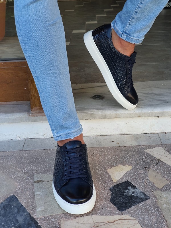 Navy Blue Low-Top Sneakers by GentWith.com with Free Worldwide Shipping