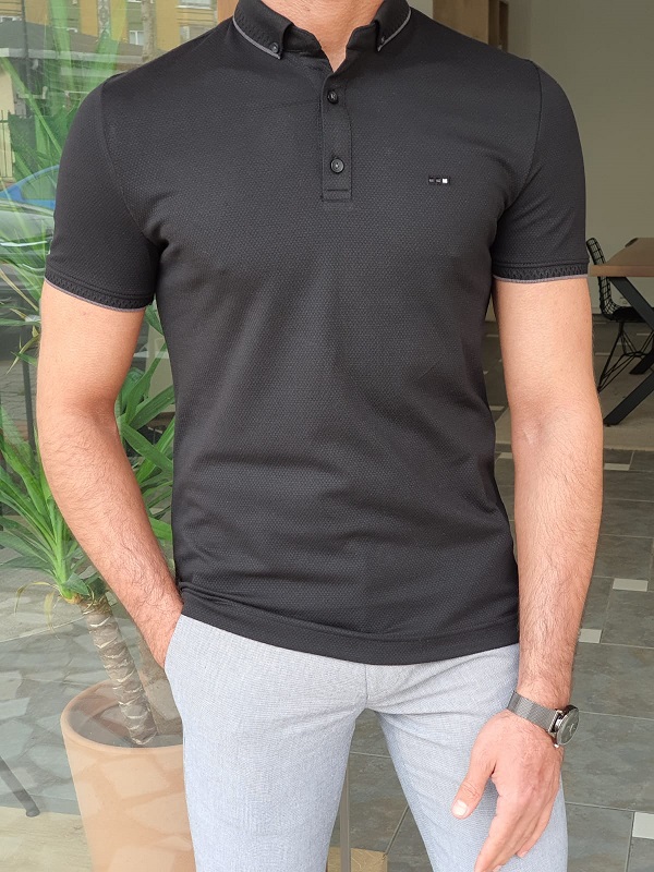Black Slim Fit Polo T-Shirt by GentWith.com with Free Worldwide Shipping