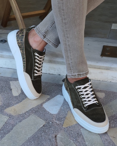 Khaki Hip-Top Suede Sneakers by GentWith.com with Free Worldwide Shipping