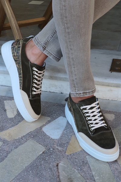 Khaki Hip-Top Suede Sneakers by GentWith.com with Free Worldwide Shipping