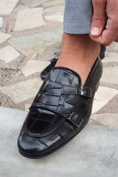 Black Double Monk Strap Loafers by GentWith.com with Free Worldwide Shipping