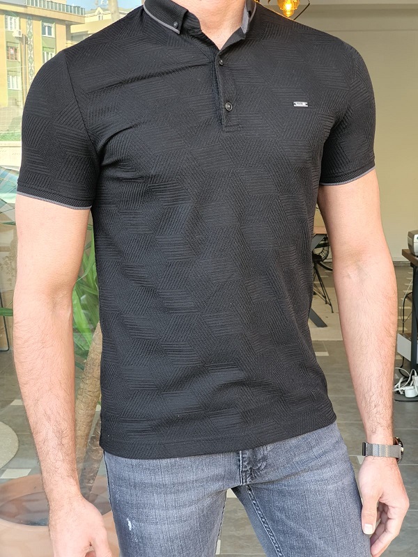 Black Slim Fit Long Polo T-Shirt by GentWith.com with Free Worldwide Shipping