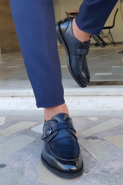 Navy Blue Buckle Loafers by GentWith.com with Free Worldwide Shipping